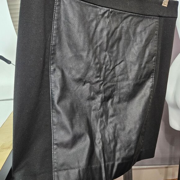 Ann Taylor Loft Women Skirt 8 Medium Black Faux Vegan Leather Short Midi Zipper - Picture 2 of 8